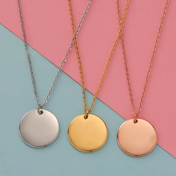 Collier pendentif rond acier inoxydable 